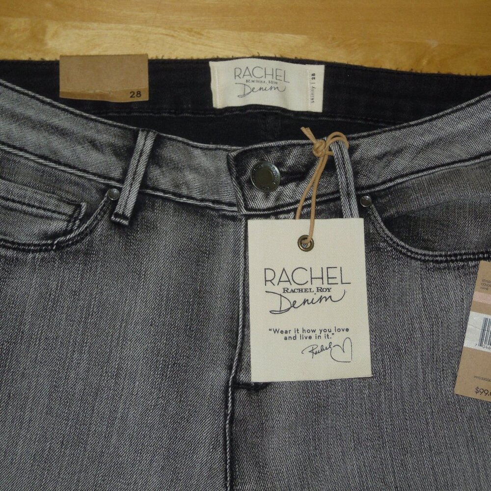 NWT RACHEL ROY Denim Mid Rise Patchcraft SKINNY Leg Jeans Size 28 Haze Magic
